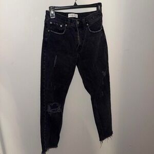 Abercrombie & Fitch The Mom High Rise Jeans Black Distressed Ripped Denim 26/2